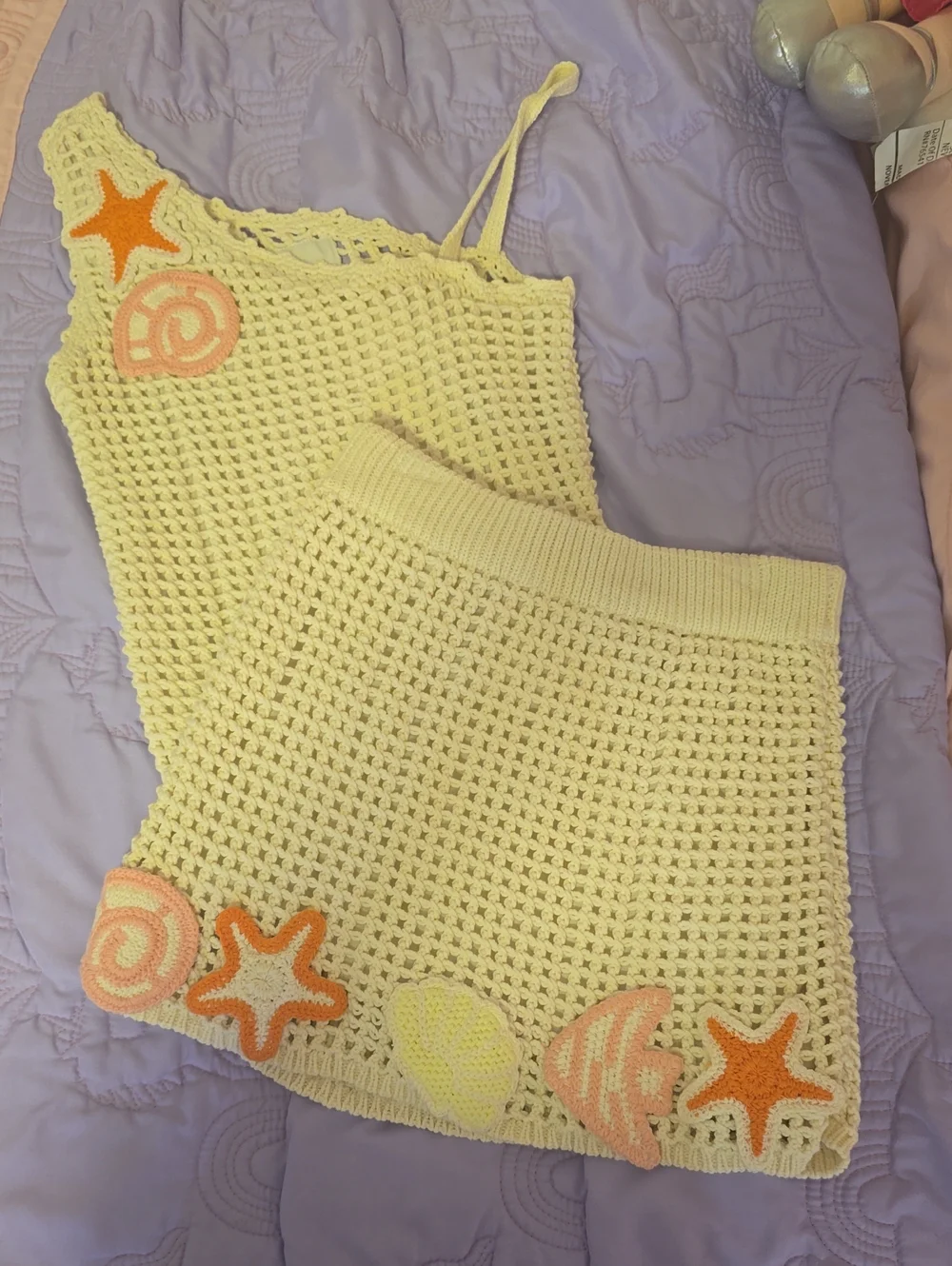 Zara Cream Crochet Shorts with Peach and Orange Beach Appliqués